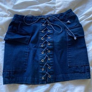 Lace up denim skirt